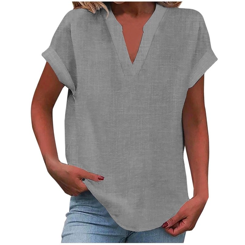 Women's Textured V - Neck Blouse | Relaxed Fit Short Sleeve Summer Top - Velshara store