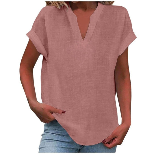 Women's Textured V - Neck Blouse | Relaxed Fit Short Sleeve Summer Top - Velshara store