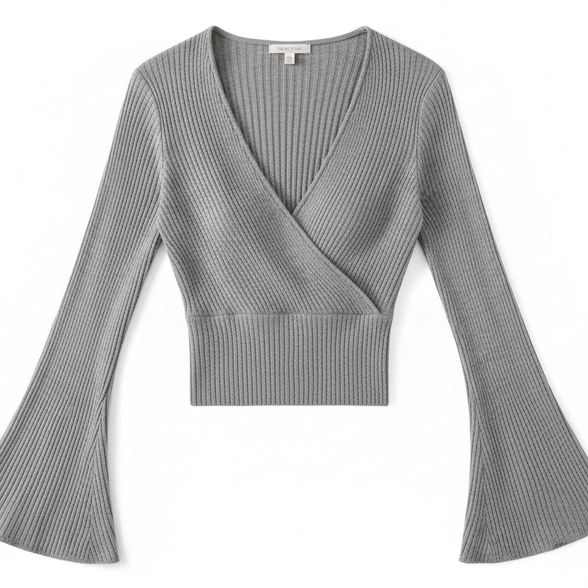 Women’s V - Neck Long Sleeve Knit Top – Solid Color - Velshara store