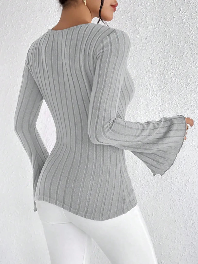 Women’s V - Neck Long Sleeve Knit Top – Solid Color - Velshara store