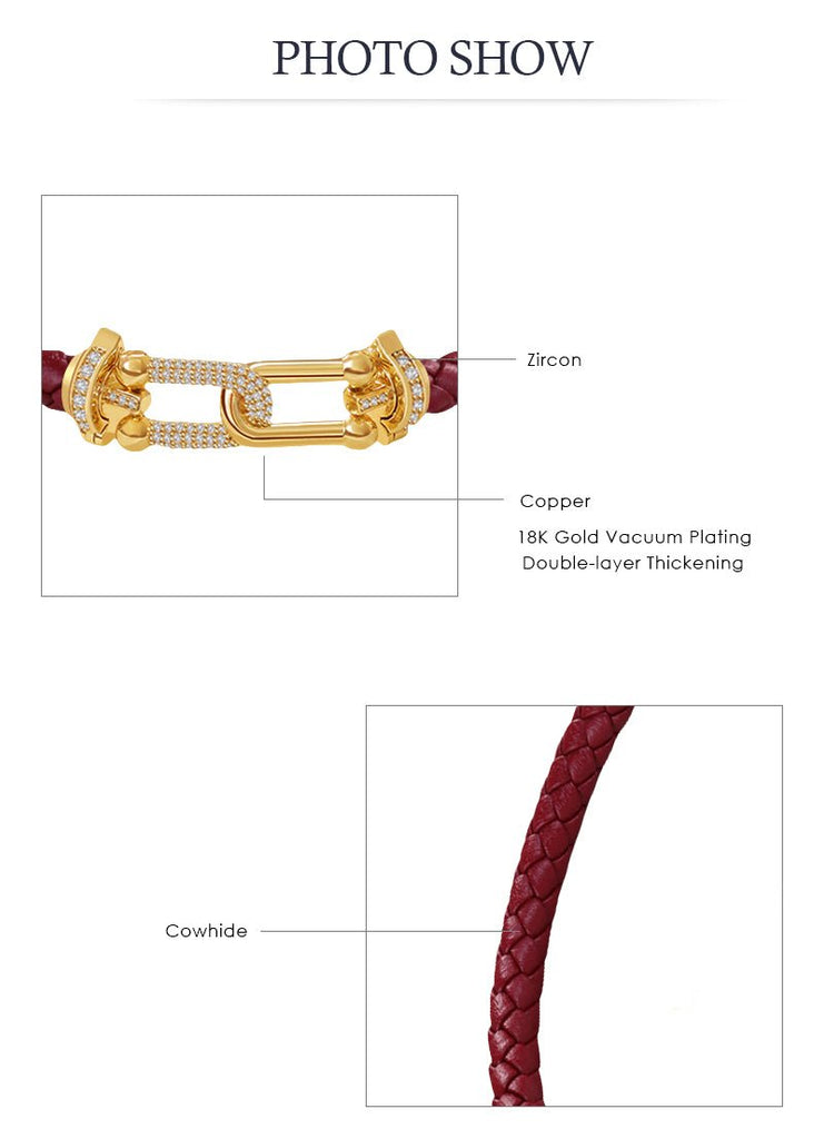 Zircon Leather Bracelet - Braided Charm Jewelry for Women - Velshara store