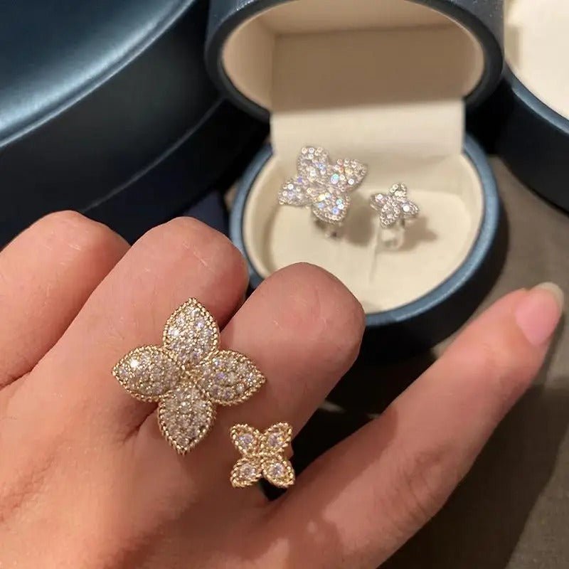 Zirconia Flower Cocktail Ring - Adjustable Party Jewelry - Velshara store