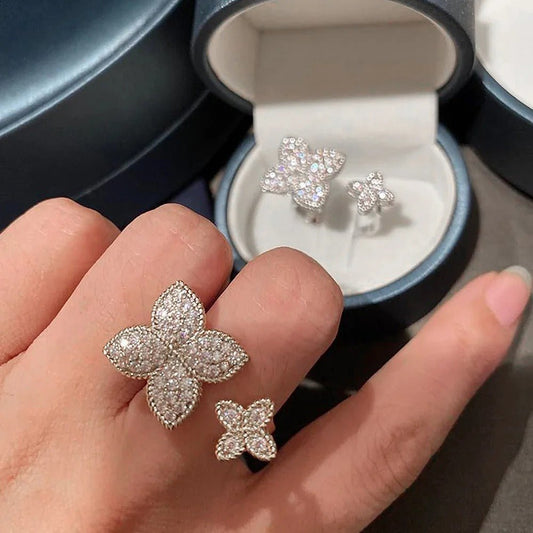 Zirconia Flower Cocktail Ring - Adjustable Party Jewelry - Velshara store